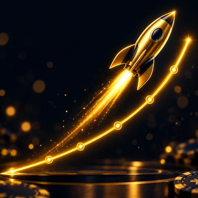 Ascending golden crash rocket icon for Aviator and crash games