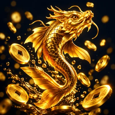Golden dragon koi fish icon for arcade fishing casino games