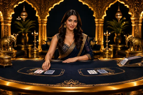 Indian live Andar Bahar and Teen Patti studio with golden archways