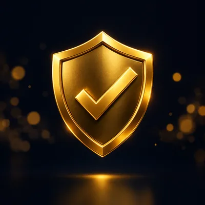 3D gold security shield with checkmark for verified casino ID safety
